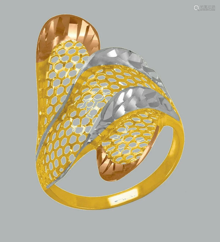 NEW 14K TRI COLOR GOLD LADIES FANCY RING COCKTAIL