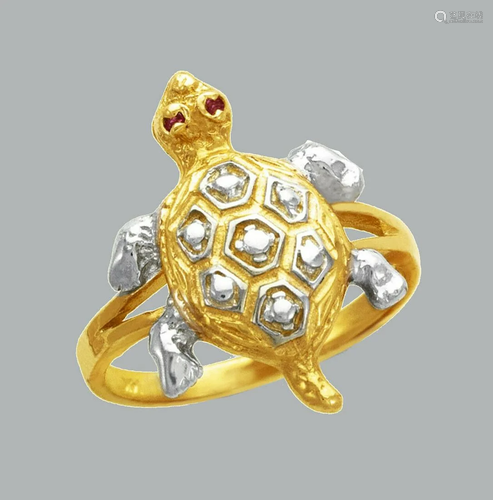 NEW 14K TWO TONE GOLD LADIES FANCY CZ RING TURTLE