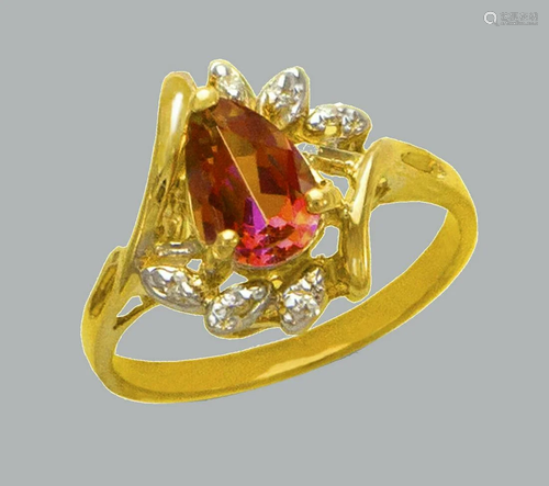 14K YELLOW GOLD LADIES CZ COCKTAIL RING PEAR SHAPE