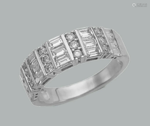 14K WHITE GOLD LADIES CZ RING BAND ROUND BAGUETTE