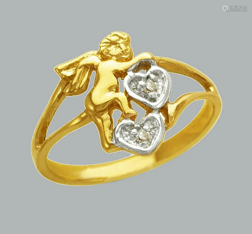 NEW 14K TWO TONE GOLD LADIES FANCY CZ RING CUPID