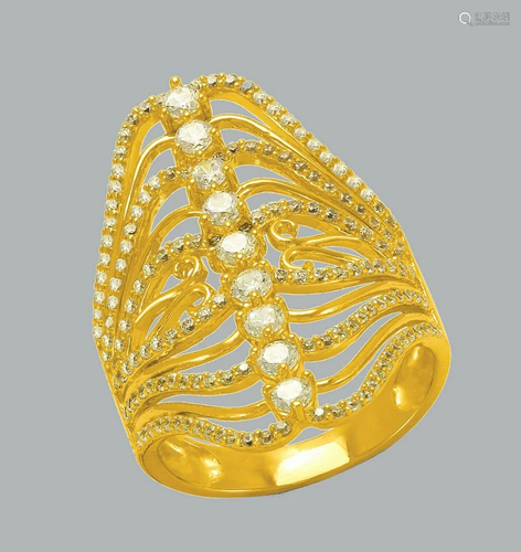 NEW 14K YELLOW GOLD LADIES FANCY CZ COCKTAIL RING