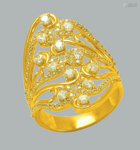 NEW 14K YELLOW GOLD LADIES FANCY CZ COCKTAIL RING