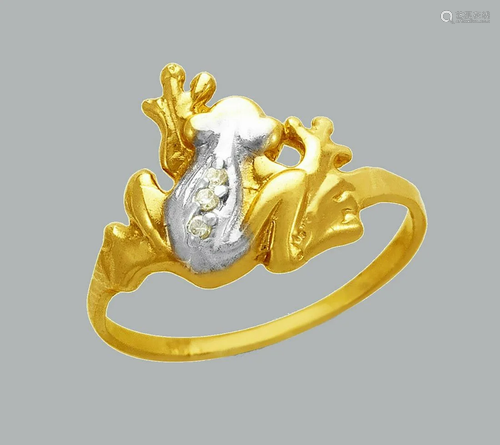 NEW 14K TWO TONE GOLD LADIES FANCY CZ RING FROG