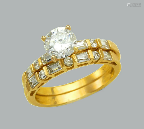 NEW 14K YELLOW GOLD CZ ENGAGEMENT RING MATCHING BA…