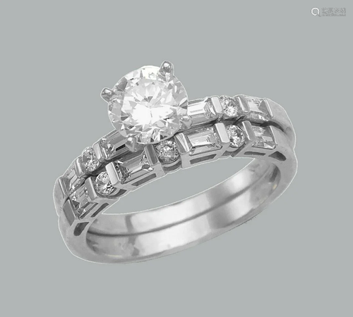 NEW 14K WHITE GOLD CZ ENGAGEMENT RING MATCHING BA…