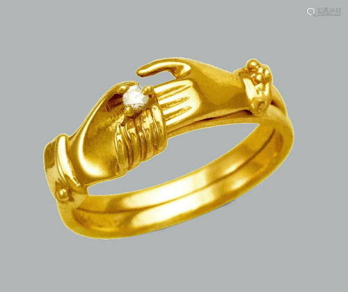 NEW 14K YELLOW GOLD LADIES CZ HOLDING HANDS RING