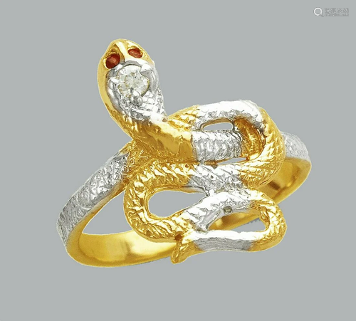 NEW 14K TWO TONE GOLD LADIES FANCY CZ RING SNAKE