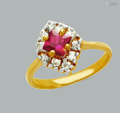 NEW 14K TWO TONE GOLD LADIES FANCY CZ RING SQUARE CUT