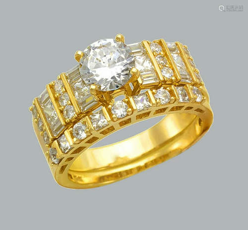 NEW 14K YELLOW GOLD CZ ENGAGEMENT RING MATCHING BA…