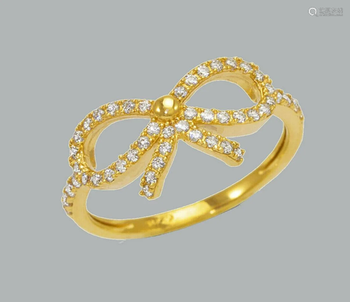 NEW 14K YELLOW GOLD LADIES FANCY CZ RING BOW