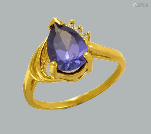 14K YELLOW GOLD LADIES CZ COCKTAIL RING PEAR SHAPE