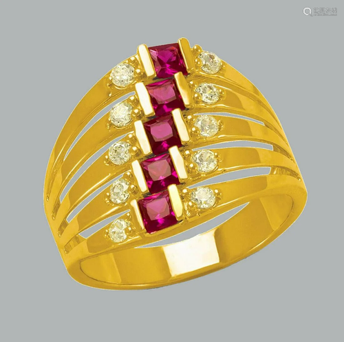 14K YELLOW GOLD LADIES FANCY COLORED CZ COCKTAIL RING