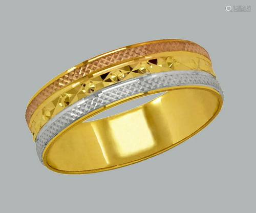 14K TRI COLOR GOLD WEDDING BAND RING DIAMOND C…