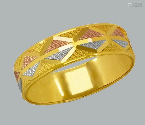 14K TRI COLOR GOLD WEDDING BAND RING DIAMOND C…