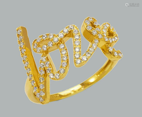 NEW 14K YELLOW GOLD LADIES FANCY CZ RING LOVE