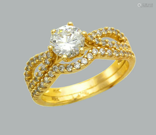 NEW 14K YELLOW GOLD CZ ENGAGEMENT RING MATCHING BA…