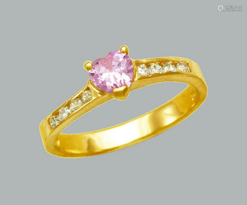 NEW 14K YELLOW GOLD LADIES CZ RING PINK HEART