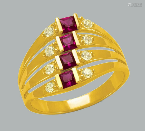 14K YELLOW GOLD LADIES FANCY COLORED CZ COCKTAIL RING