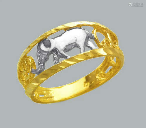 NEW 14K TWO TONE GOLD LADIES FANCY RING ELEPHANT