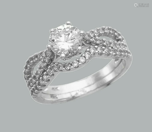 NEW 14K WHITE GOLD CZ ENGAGEMENT RING MATCHING BA…