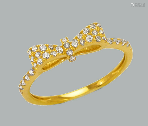 NEW 14K YELLOW GOLD LADIES FANCY CZ RING BOW