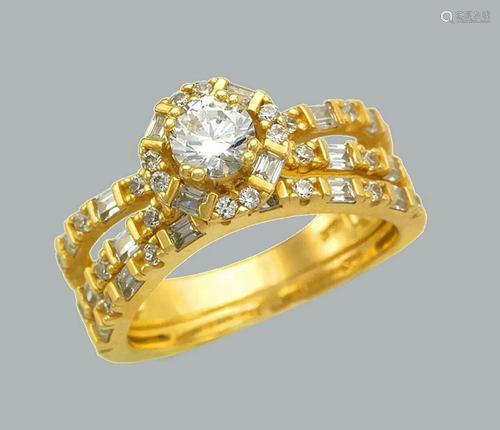 NEW 14K YELLOW GOLD CZ ENGAGEMENT RING MATCHING BA…