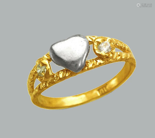 NEW 14K TWO TONE GOLD CZ KIDS BABY RING HEART