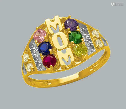 NEW 14K TWO TONE GOLD LADIES CZ RING MOM