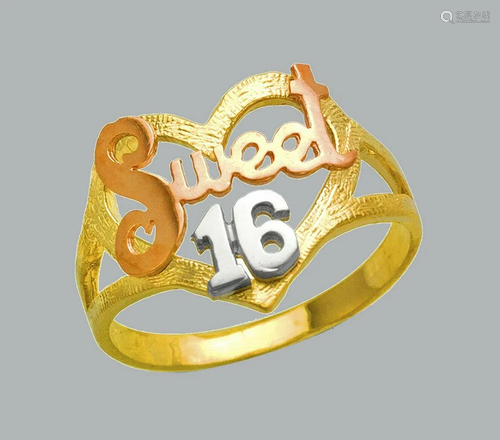 NEW 14K TRI COLOR GOLD LADIES FANCY RING SWEET 16 HEART