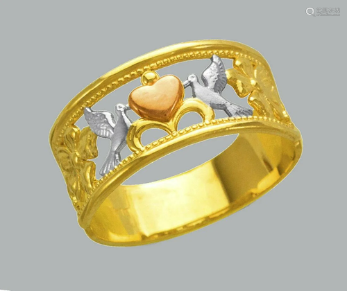 NEW 14K TRI COLOR GOLD LADIES RING DOVES