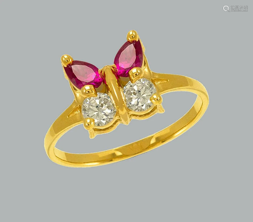 NEW 14K YELLOW GOLD LADIES FANCY CZ RING RED BUTTER…