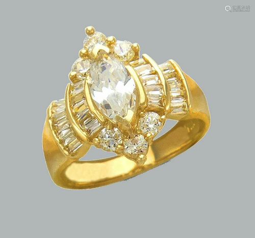 14K YELLOW GOLD LADIES FANCY CZ COCKTAIL RING MARQUISE