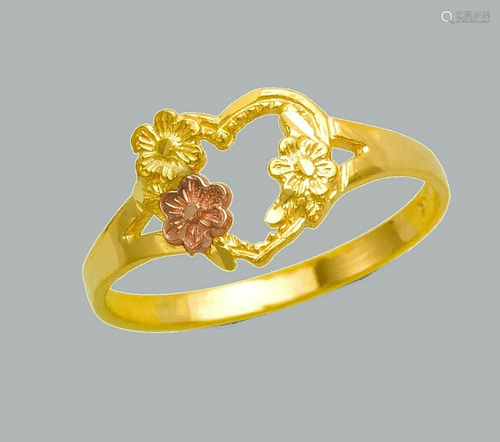 NEW 14K TWO TONE GOLD LADIES FANCY RING HEART FLOWER