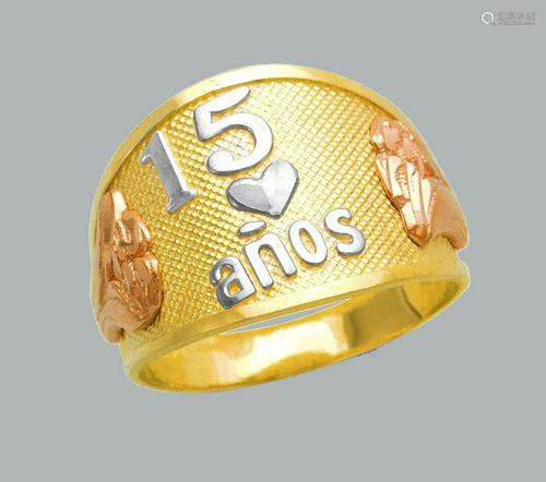 NEW 14K TRI COLOR GOLD LADIES FANCY RING 15 ANOS