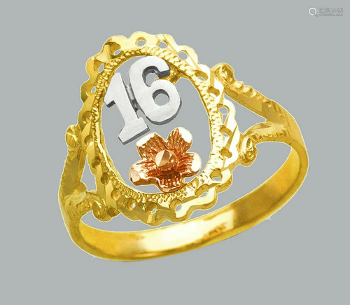 NEW 14K TRI COLOR GOLD LADIES FANCY RING SWEET 16