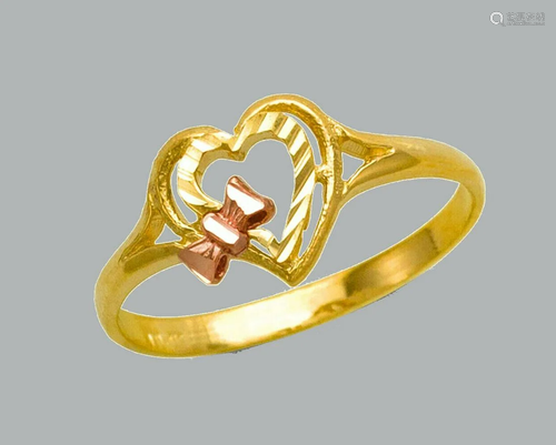 NEW 14K TWO TONE GOLD LADIES FANCY RING HEART BOW