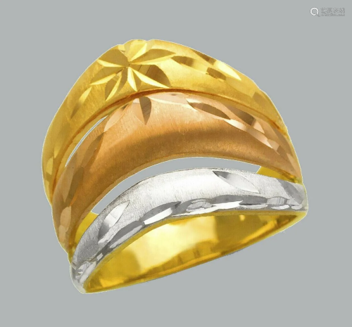 14K TRI COLOR GOLD LADIES DIAMOND CUT 3 LAYERED RING
