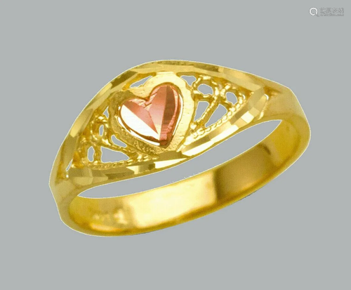 NEW 14K TWO TONE GOLD LADIES FANCY RING HEART