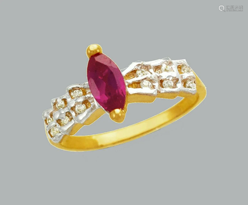 NEW 14K TWO TONE GOLD LADIES FANCY CZ RING RED MARQ…