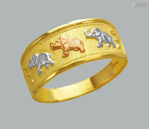 NEW 14K TRI COLOR GOLD LADIES RING ELEPHANT