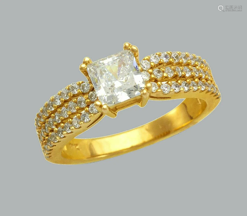 14K YELLOW GOLD LADIES ENGAGEMENT RING PRINCESS CUT