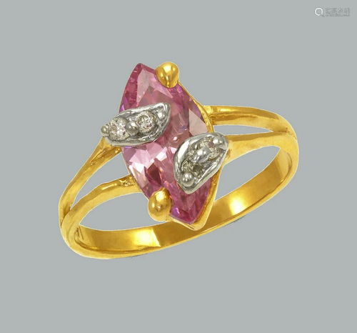 14K TWO TONE GOLD LADIES FANCY CZ RING PINK MARQUISE