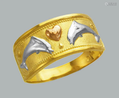 NEW 14K TRI COLOR GOLD LADIES RING DOLPHIN