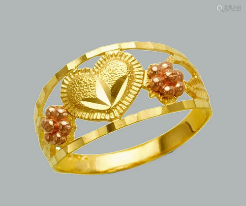 NEW 14K TWO TONE GOLD LADIES FANCY RING HEART