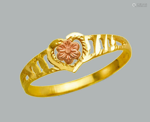 NEW 14K TWO TONE GOLD LADIES FANCY RING FLOWER HEART