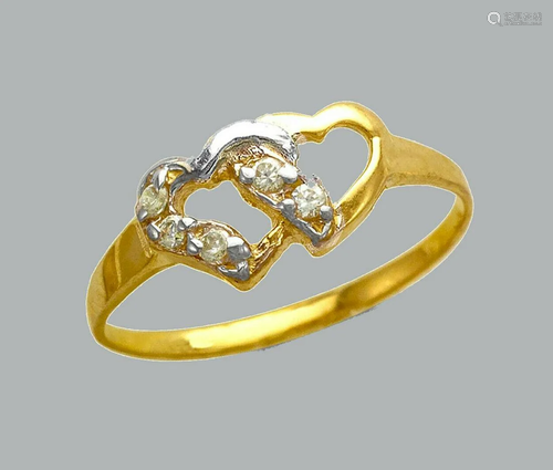 NEW 14K TWO TONE GOLD LADIES FANCY CZ RING HEARTS