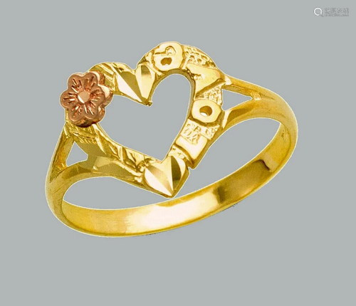 NEW 14K TWO TONE GOLD LADIES FANCY RING HEART LOVE