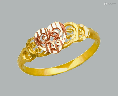 NEW 14K TWO TONE GOLD LADIES FANCY RING HEART