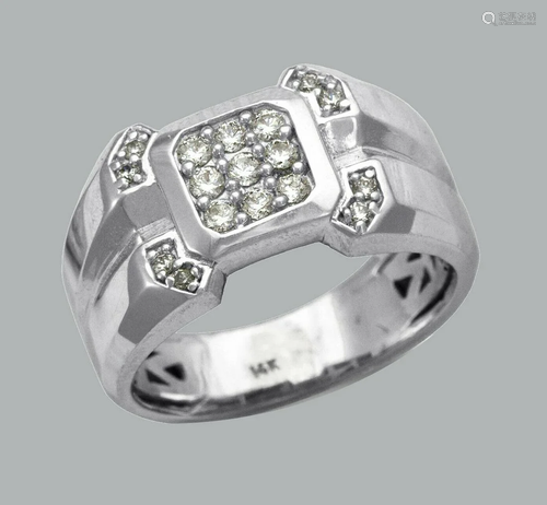 NEW 14K SOLID WHITE GOLD MENS CZ CLUSTER RING